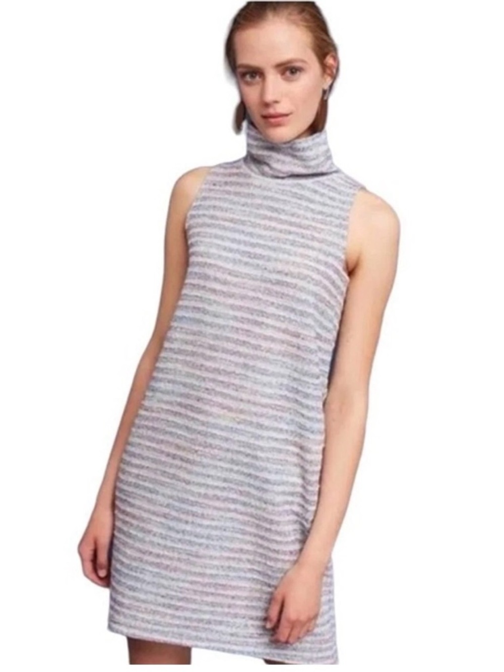 Anthropologie Akemi & Kin Mock Neck Stripe Sleeveless Shift Dress Retro Mod Boho